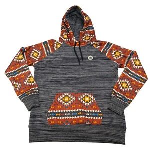 Hooey Mens Aztec Print Raglan Sleeve Hoodie Charcoal Grey Southwestern Medium